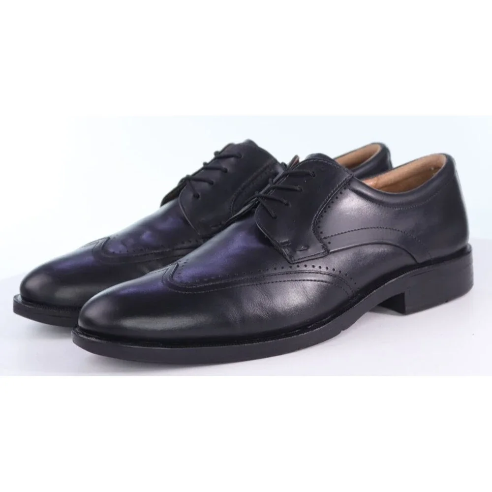 ECCO Men's Wingtip Comfort Dress Shoes Size EU 43 US 9-9.5 Leather Black